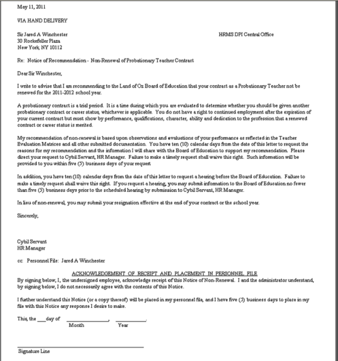 HRMS Communication Site Contract Non Renewal Letters