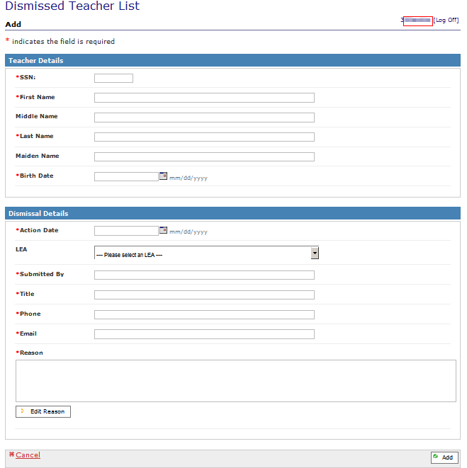 HRMS Communication Site - Dismissed Teacher List