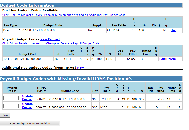 Image of assignment edit screen-Budget Code Information