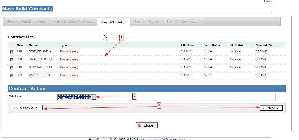 Sample of select employees to inactivate contracts