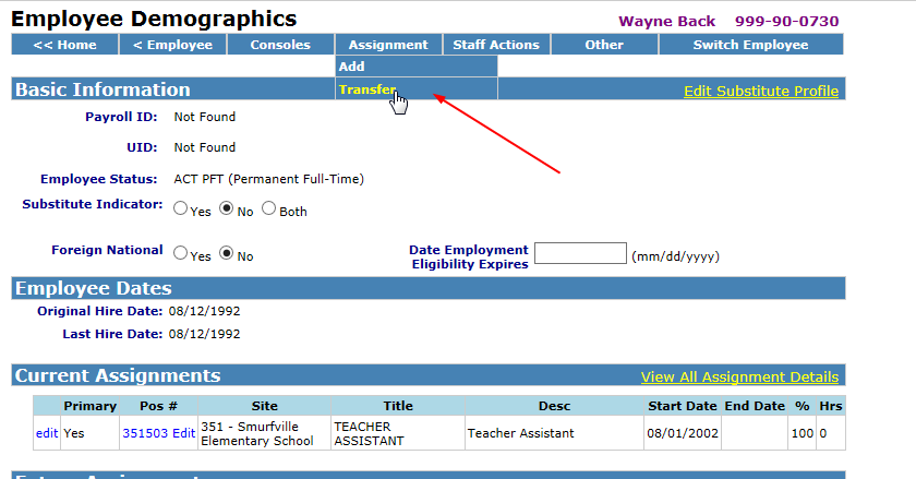 Image of transfer dropdown for Person B