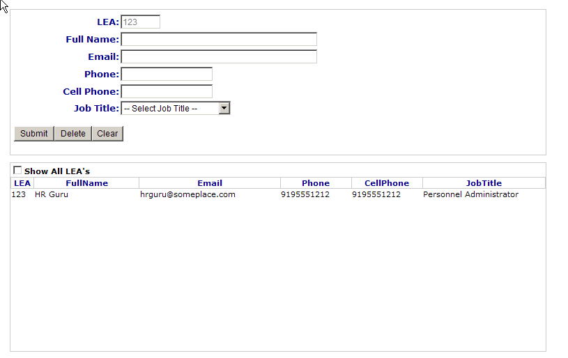 Sample of HRMS key contact edit page