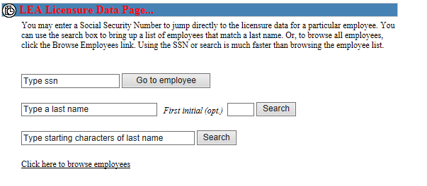 Image of Licensure data page