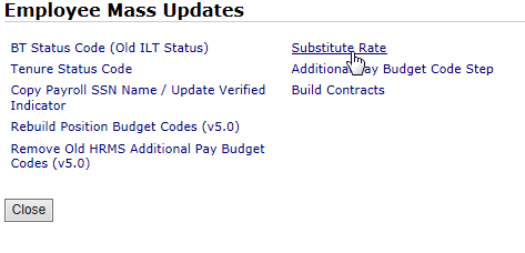 Image of Employee Mass updates, Substitute Rate link