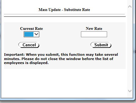 Sample Mass Update - Substitute Rate Screen