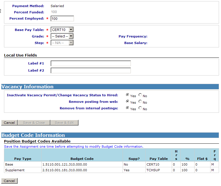 Sample of Add Assignment Screen Bottom Portion