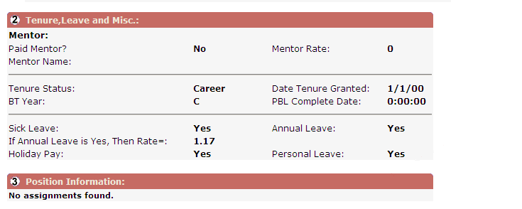 Sample of Tenure,Leave and Misc page
