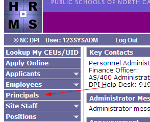 Image of where to select Principal Page