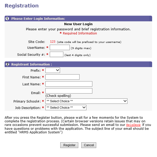 Registration screen sample