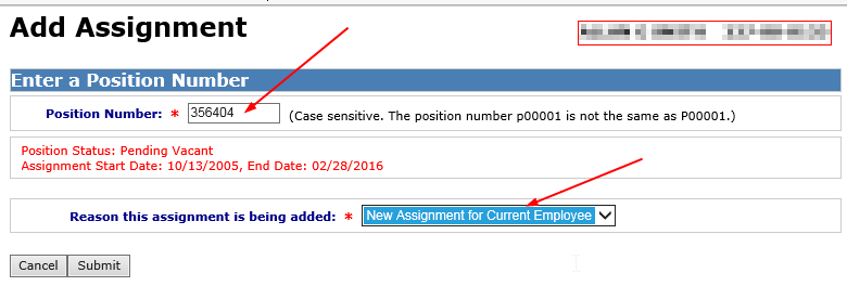 Sample screen adding new position number