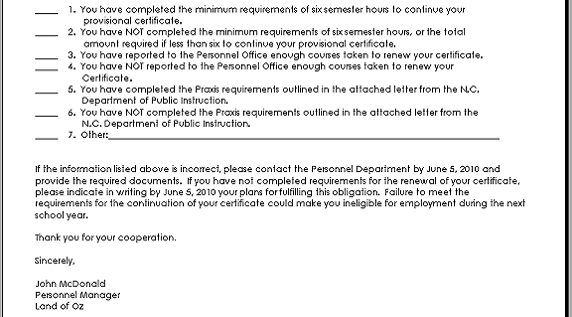 Sample license renewal letter bottom portion