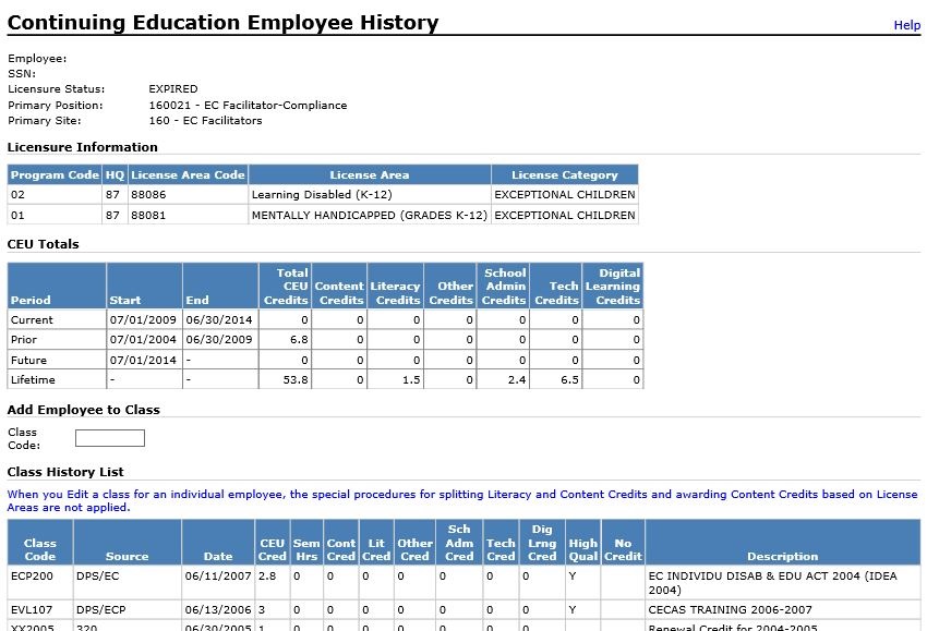 Sample Report: CEU employee history