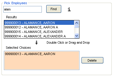 Sample of pick employee fields with data entered