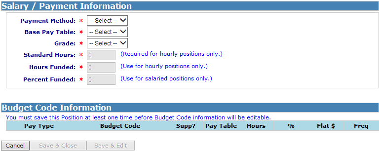 Image of salary/budget info on new position template