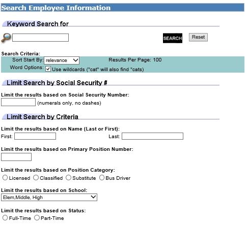 Image of search employee information page