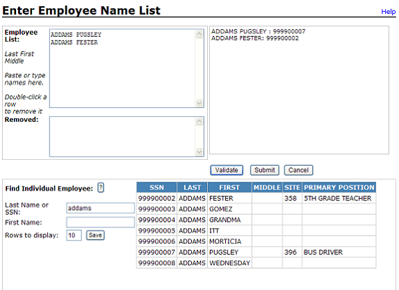 Sample listing built by using employee name