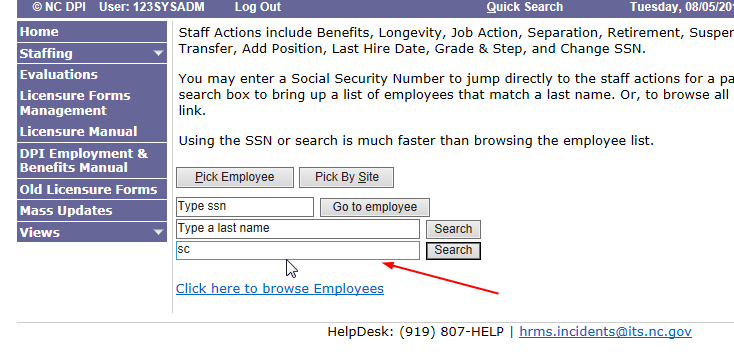 Image of employee search page