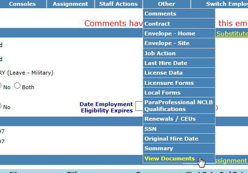 Image of view docs under other drop down on employee demographics