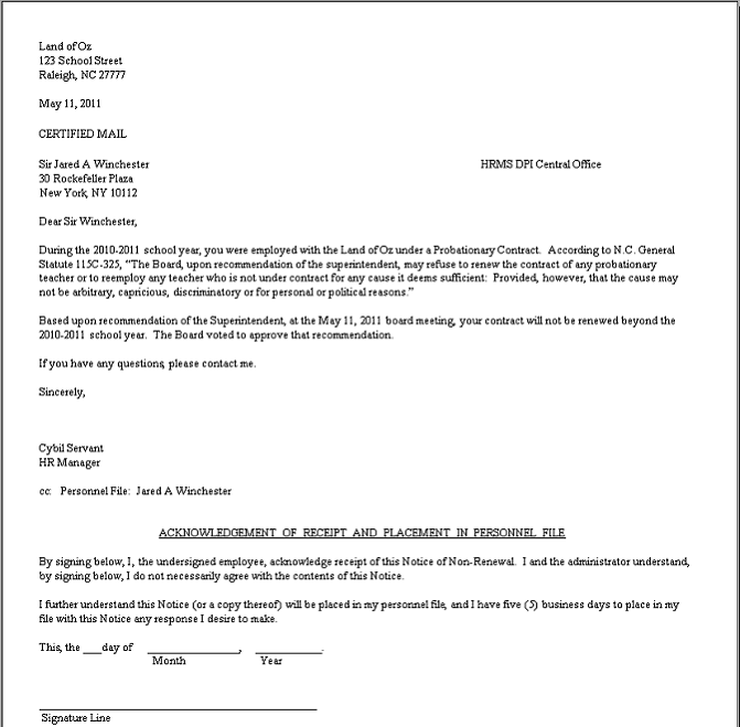 HRMS Comm Site Reporting Tool Contract Non Renewal Letters