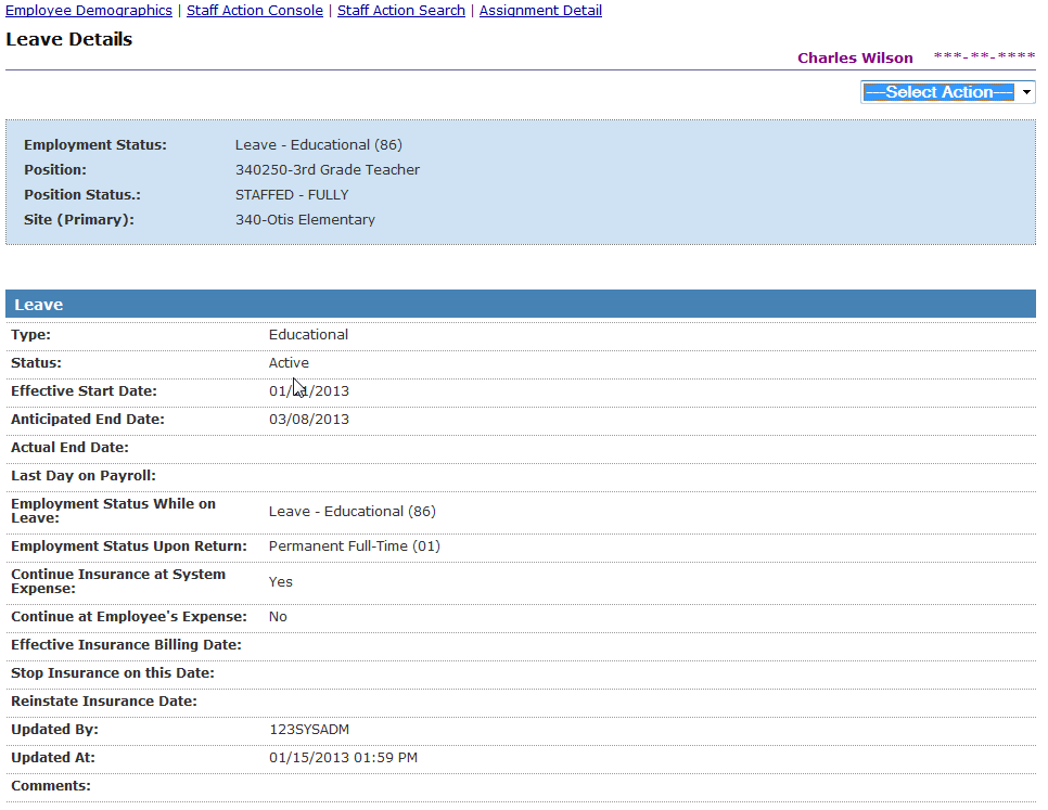 Sample of Employee leave details