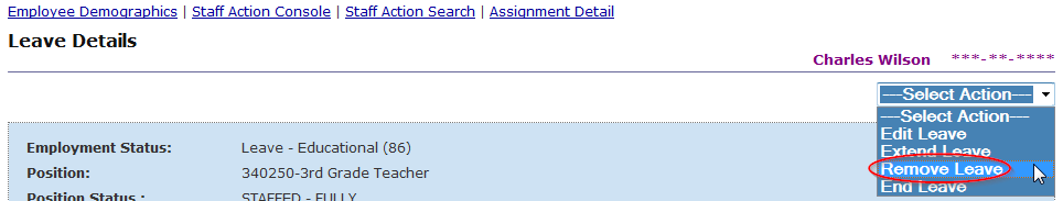 Sample of remove leave drop down option