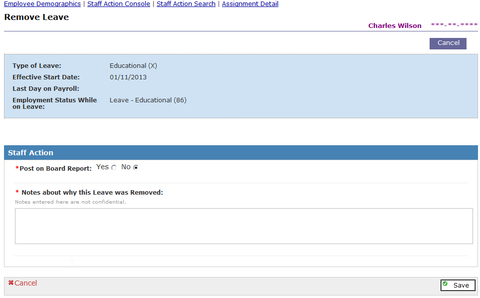 Sample of remove leave screen