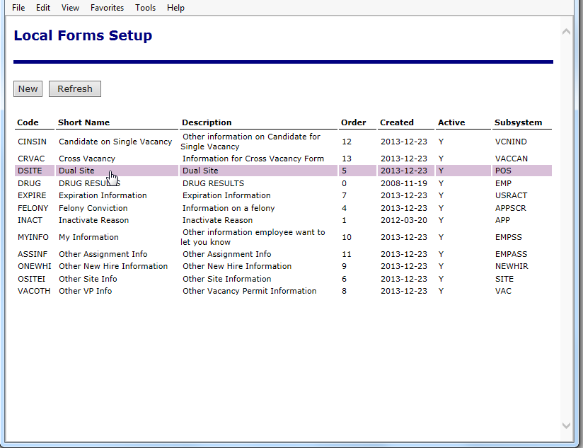 Sample of local forms select to edit