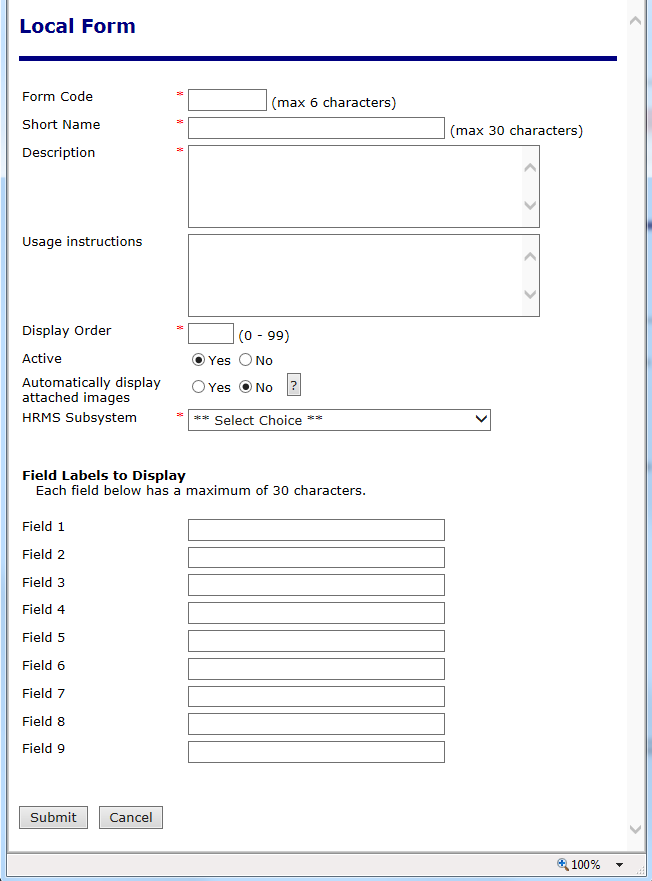 Sample of local forms create new form