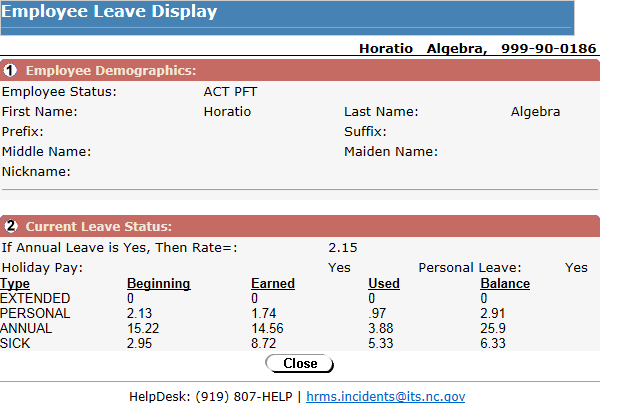 Sample of employee leave details