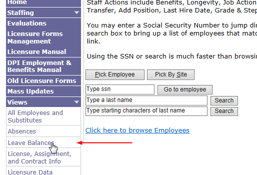 Image of Select Leave Balances Option
